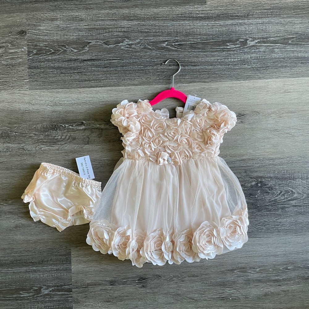 Nannette rosette baby girl dress with matching bloomer